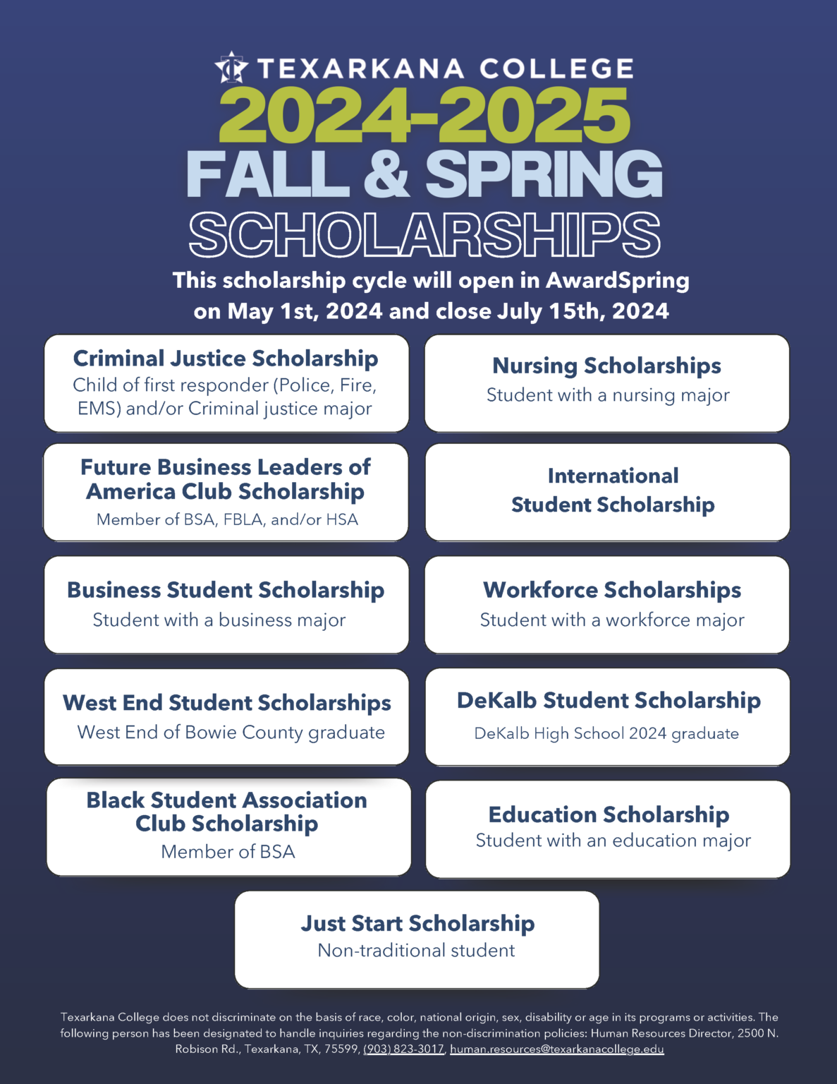 20242025 Fall & Spring Scholarship Cycle closes in AwardSpring