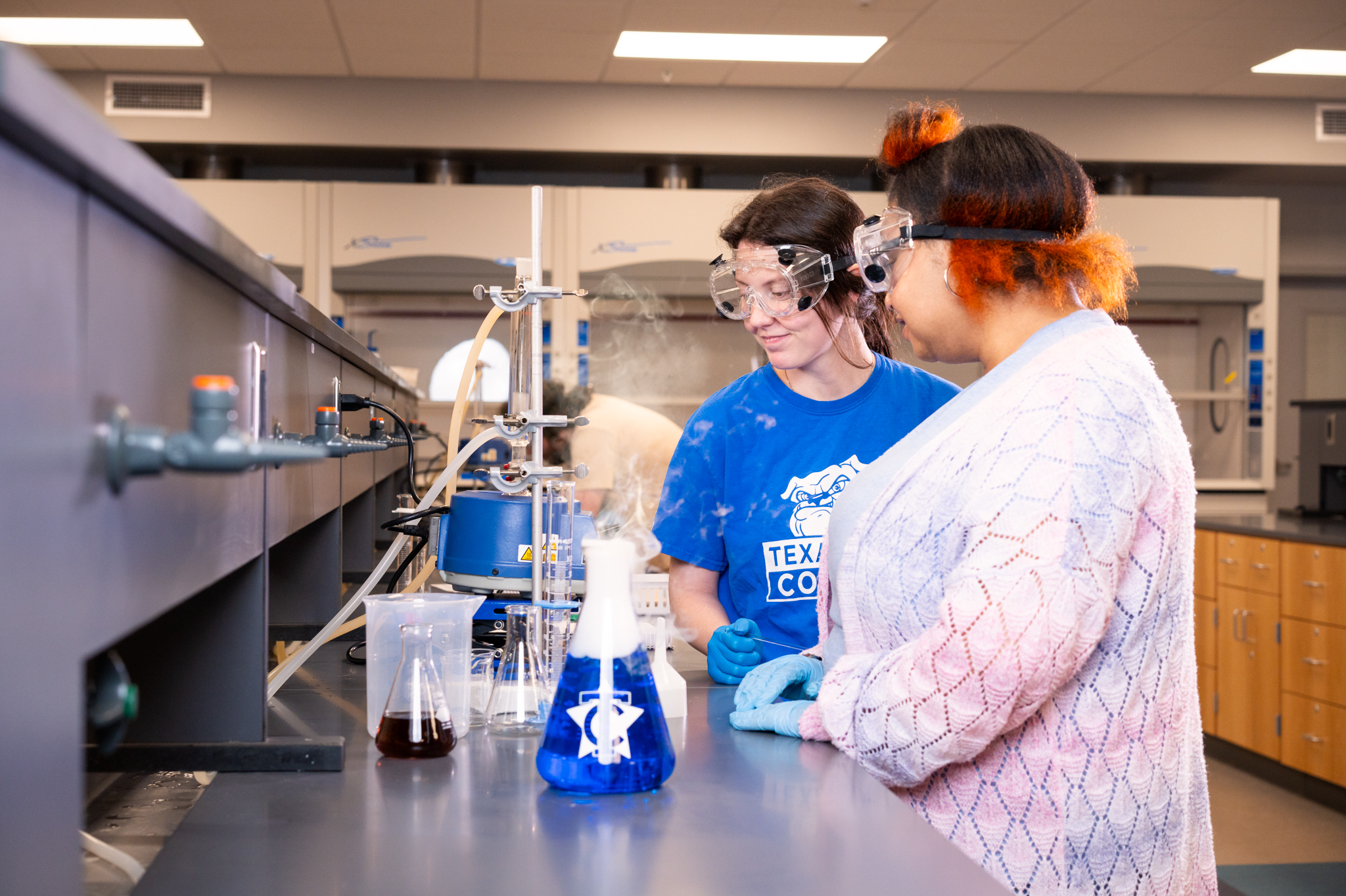 Chemistry degree students learning in the lab.