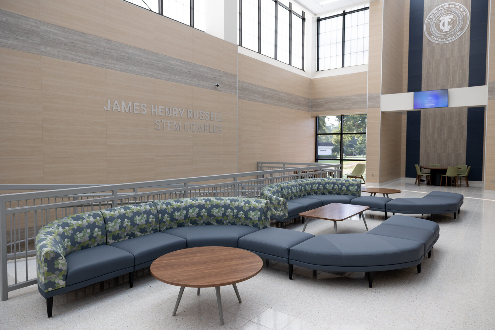 Lounging area in the atrium of the James Henry Russell STEM Complex.